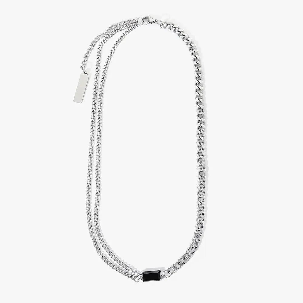Black Square Stitching Necklace ArtsKoreanMan