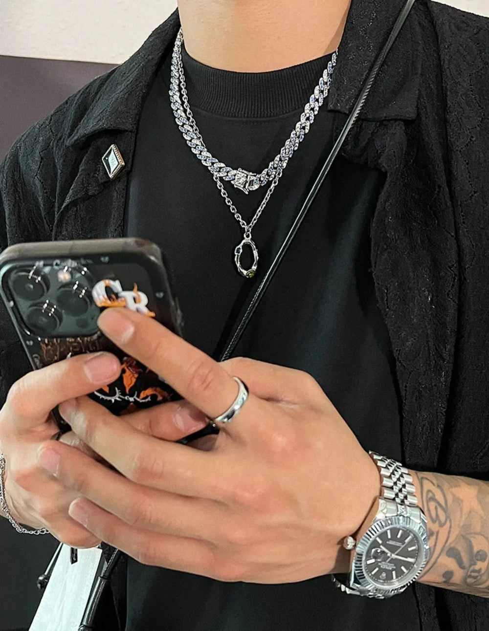 Colored Diamond Cuban Chain Necklace ArtsKoreanMan