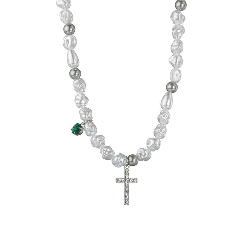 Cross Pearl Stitching Necklace
