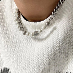 Cuban Chain Pearl Stitching Necklace ArtsKoreanMan