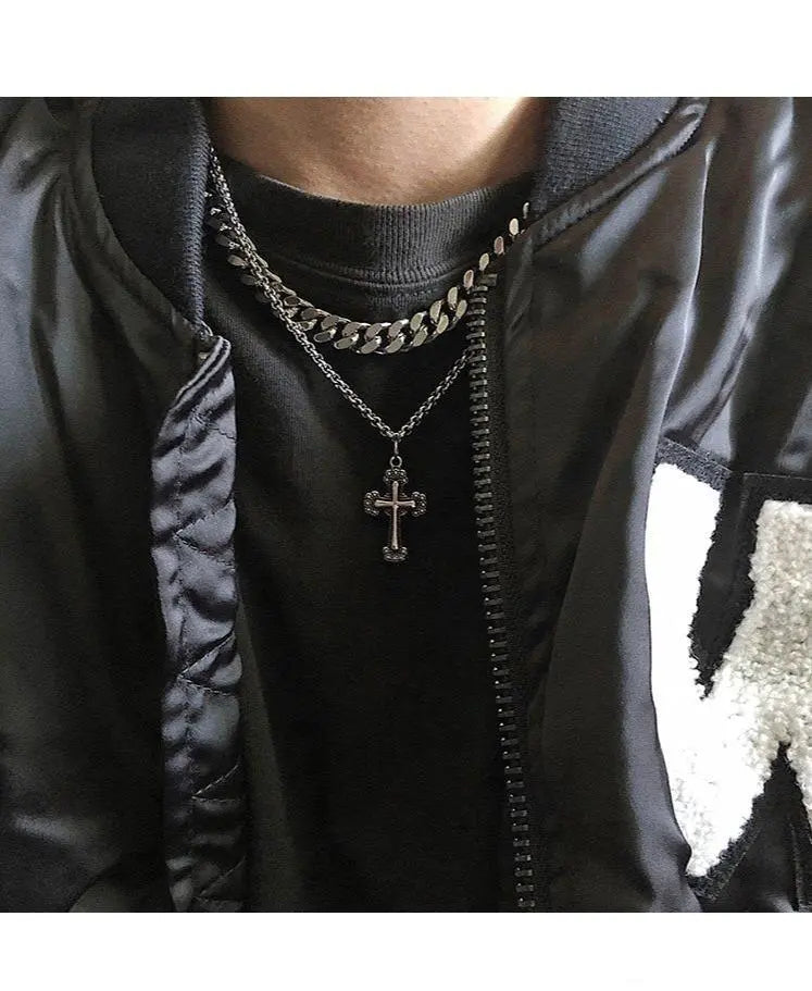Double Chain Cross Necklace ArtsKoreanMan
