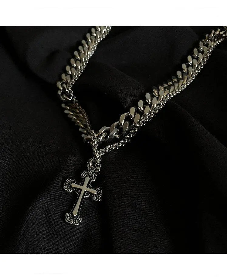 Double Chain Cross Necklace ArtsKoreanMan