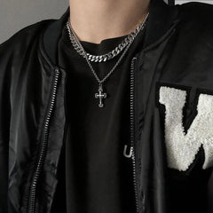 Double Chain Cross Necklace ArtsKoreanMan