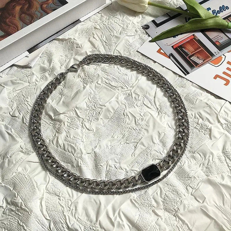 Double Chain Gemstone Necklace ArtsKoreanMan