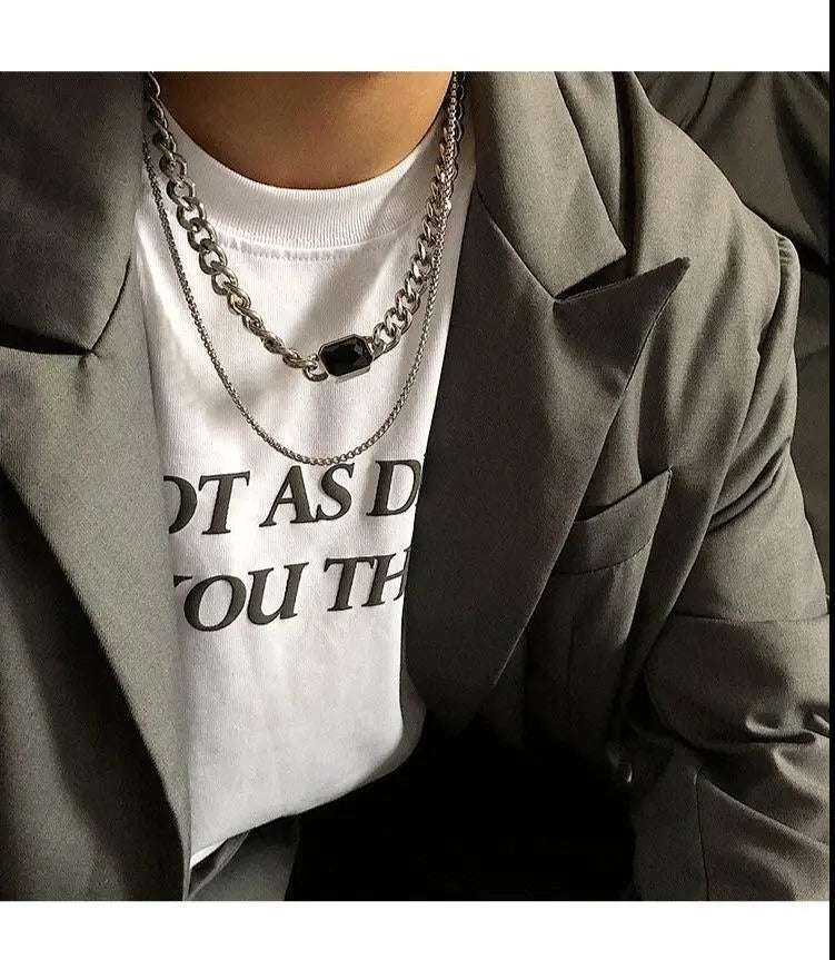 Double Chain Gemstone Necklace ArtsKoreanMan