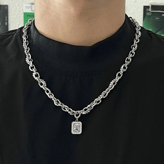Double Layered Necklace Diamond-Encrusted Clavicle Chain ArtsKoreanMan