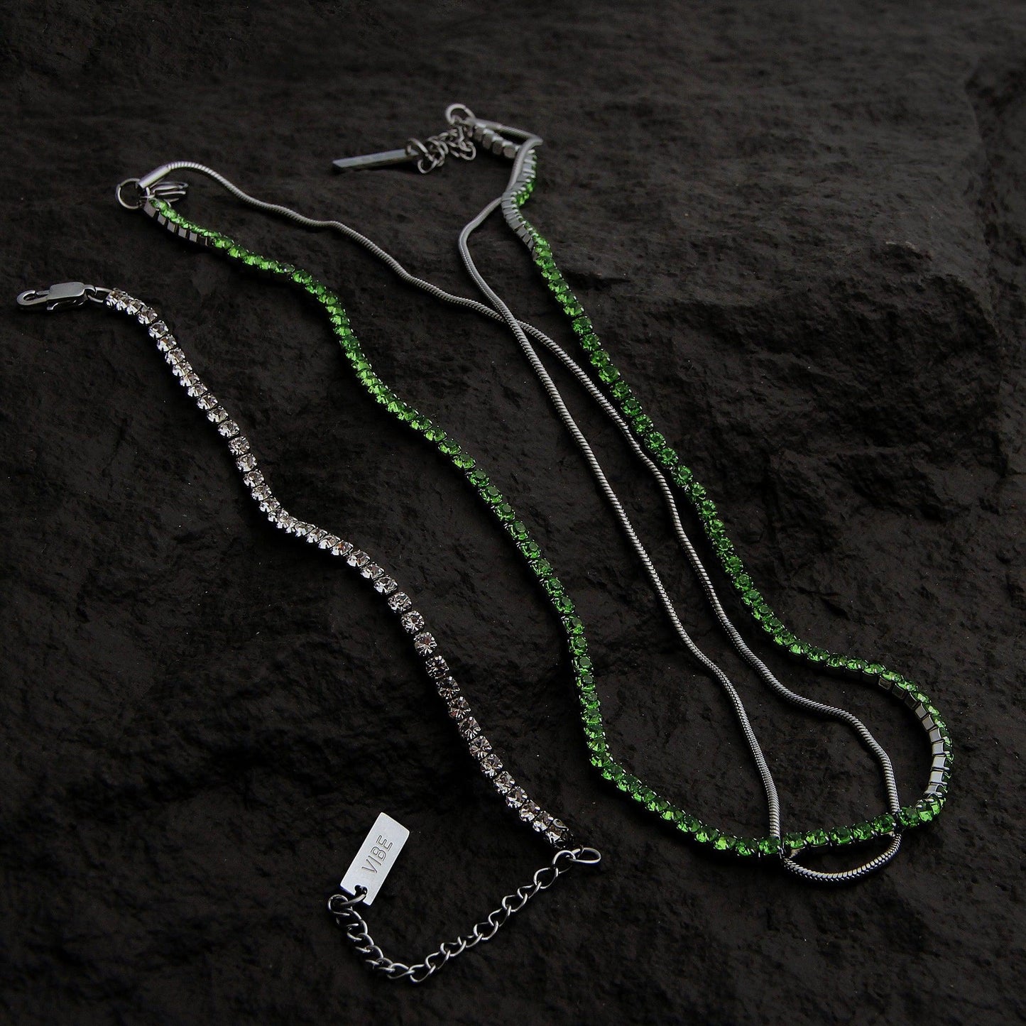 Double Layered Zircon Beads Necklace & Bracelet