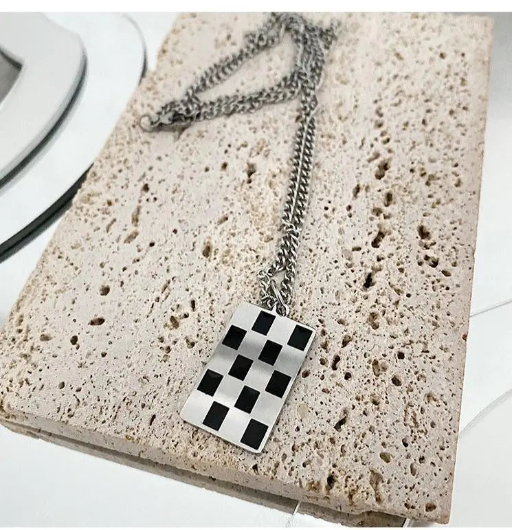 Double-Sided Checkerboard Necklace ArtsKoreanMan