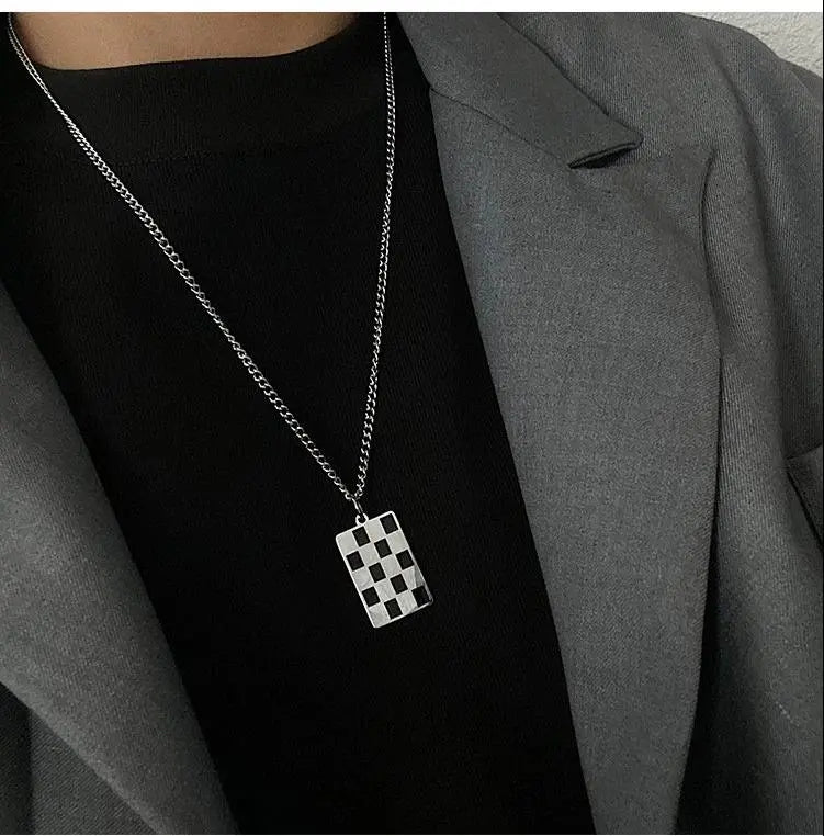 Double-Sided Checkerboard Necklace ArtsKoreanMan