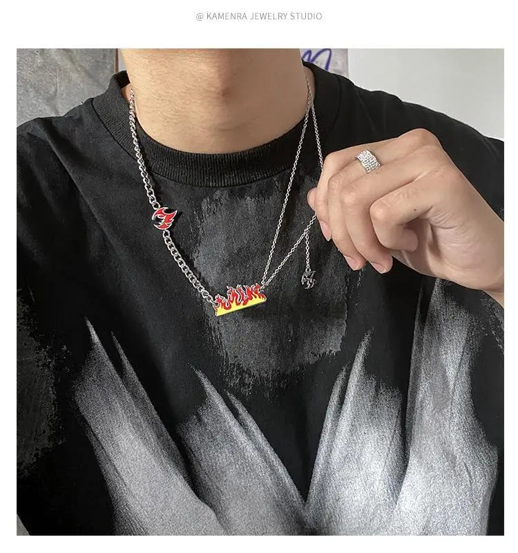 Flame Stitching Double-Layer Necklace ArtsKoreanMan