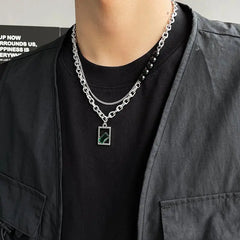 Green Zircon Square Pendant Necklace ArtsKoreanMan