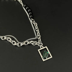 Green Zircon Square Pendant Necklace ArtsKoreanMan