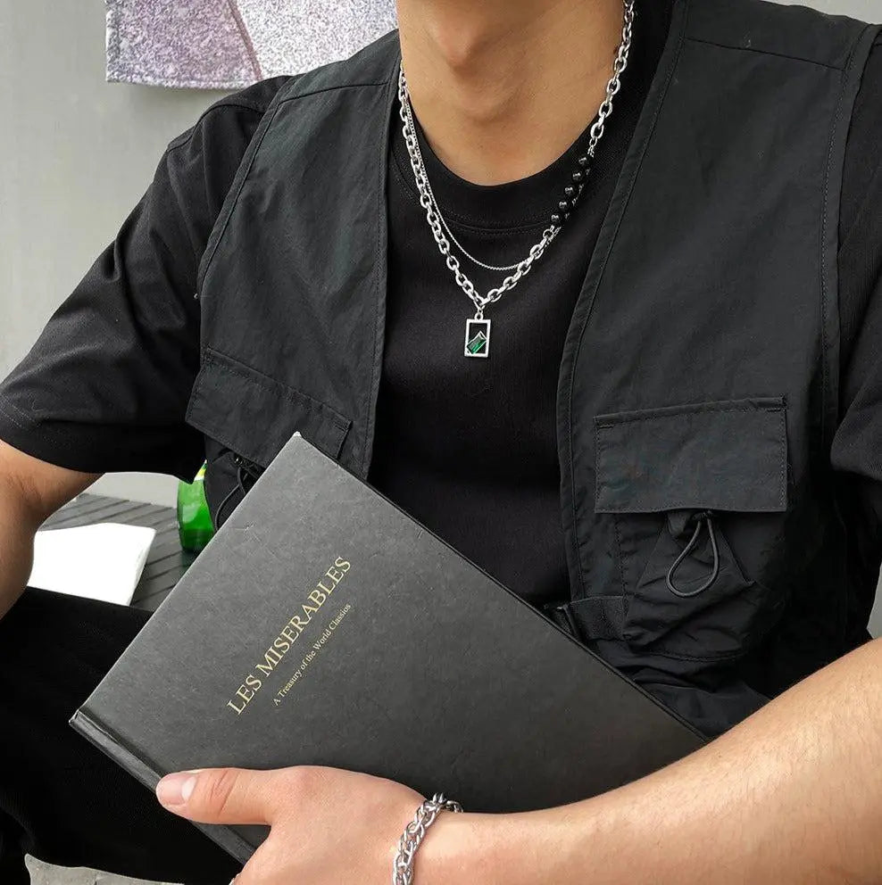 Green Zircon Square Pendant Necklace ArtsKoreanMan