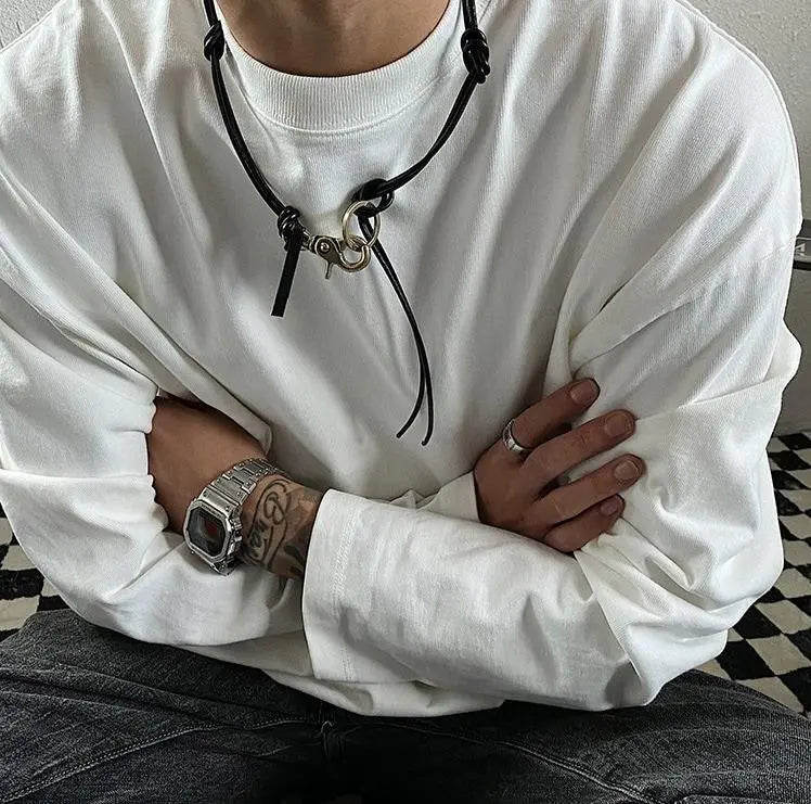 Keychain Stitching Pu Leather Necklace ArtsKoreanMan