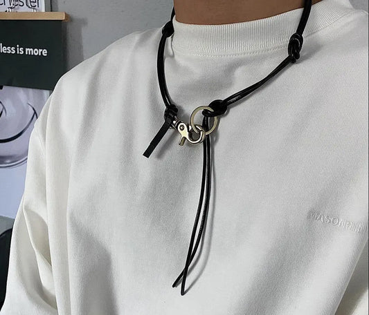 Keychain Stitching Pu Leather Necklace ArtsKoreanMan