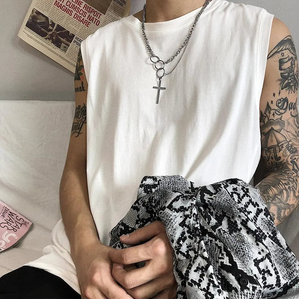 Multi-Layer Ring Cross Necklace ArtsKoreanMan