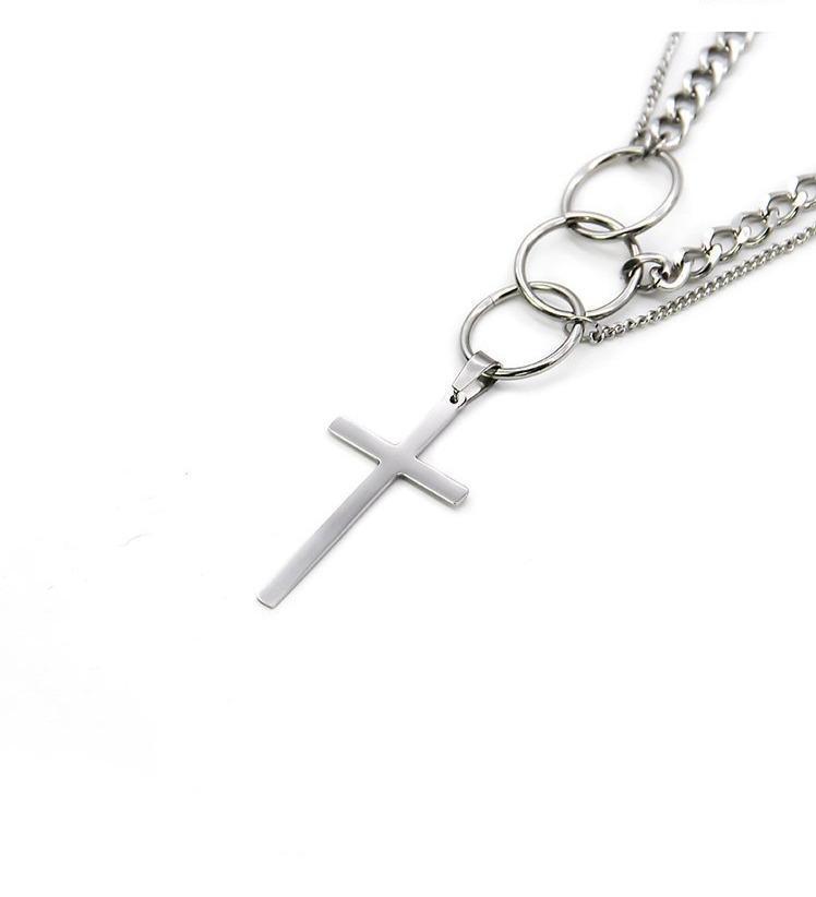 Multi-Layer Ring Cross Necklace