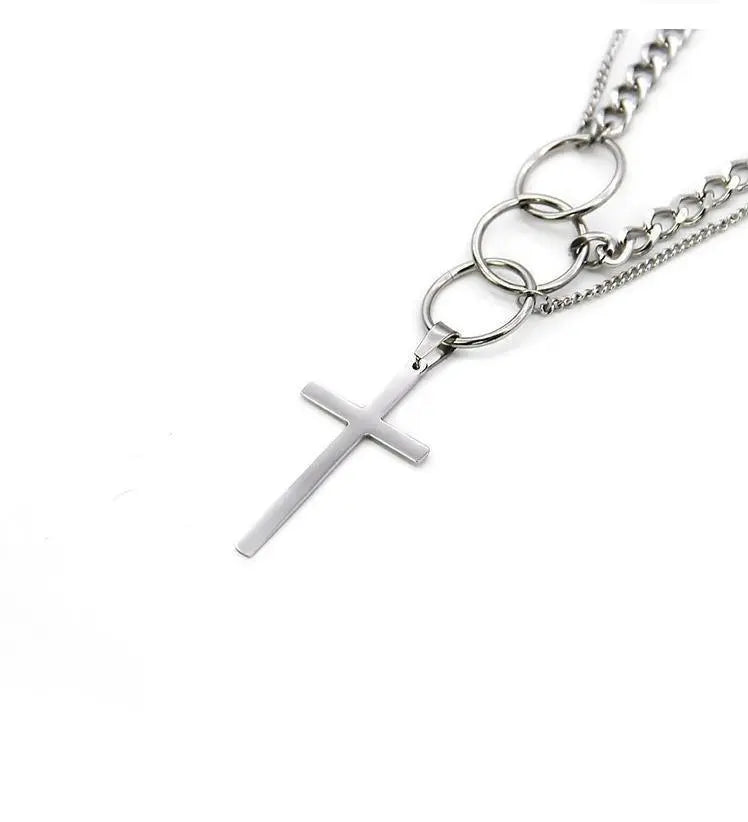 Multi-Layer Ring Cross Necklace ArtsKoreanMan