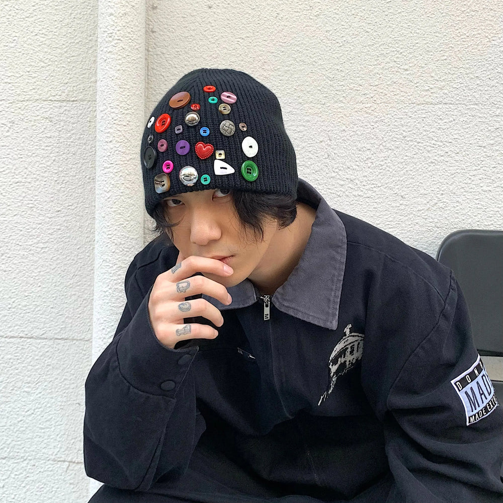 Multicolored Button Knit Beanie ArtsKoreanMan