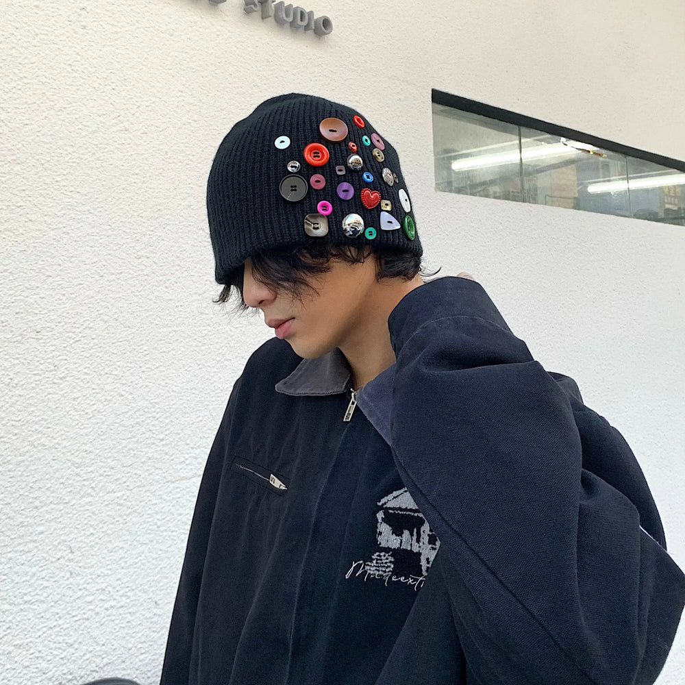 Multicolored Button Knit Beanie ArtsKoreanMan