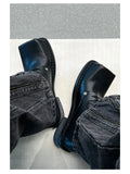 【New】Black Huge Square Toe Leather Shoes ArtsKoreanMan