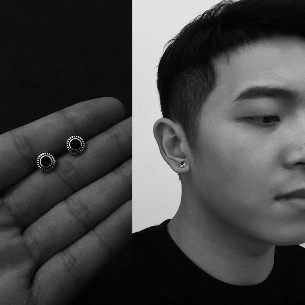 Oval Black Enamel Earrings ArtsKoreanMan