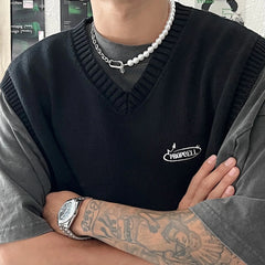 Pearl Stitching Titanium Steel Chain Necklace ArtsKoreanMan