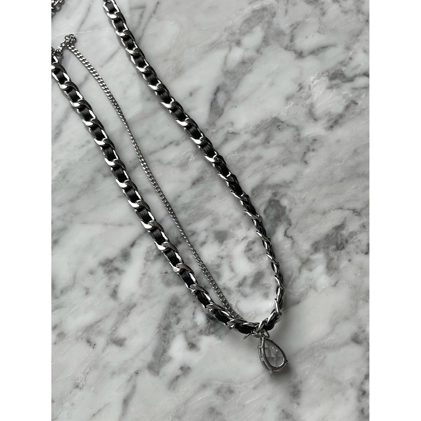 Pendant Gem Combination Leather Necklace
