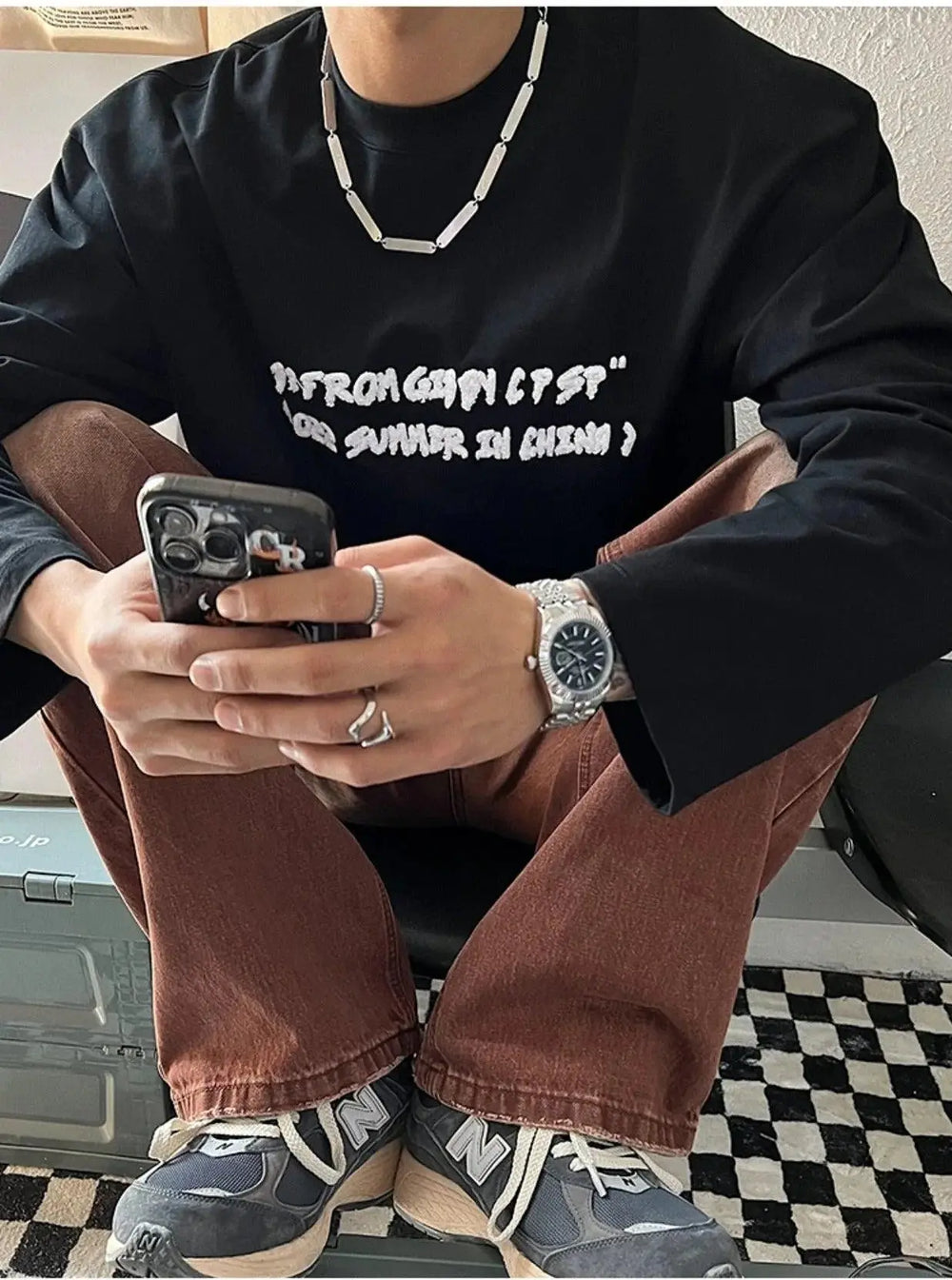 Rectangular Metal Bar Necklace ArtsKoreanMan