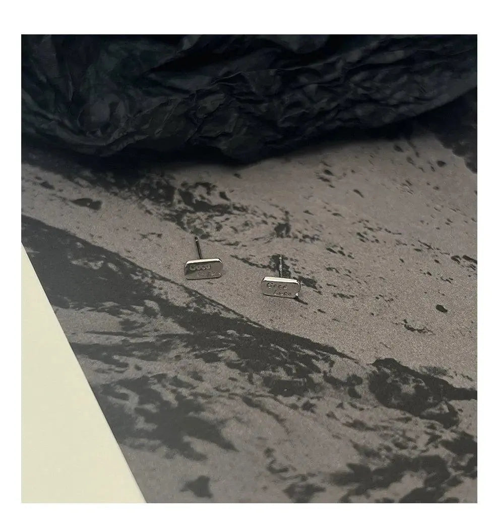 Rectangular Metal Stud Earrings ArtsKoreanMan