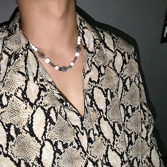 Reflective Pearl Stitching Necklace ArtsKoreanMan