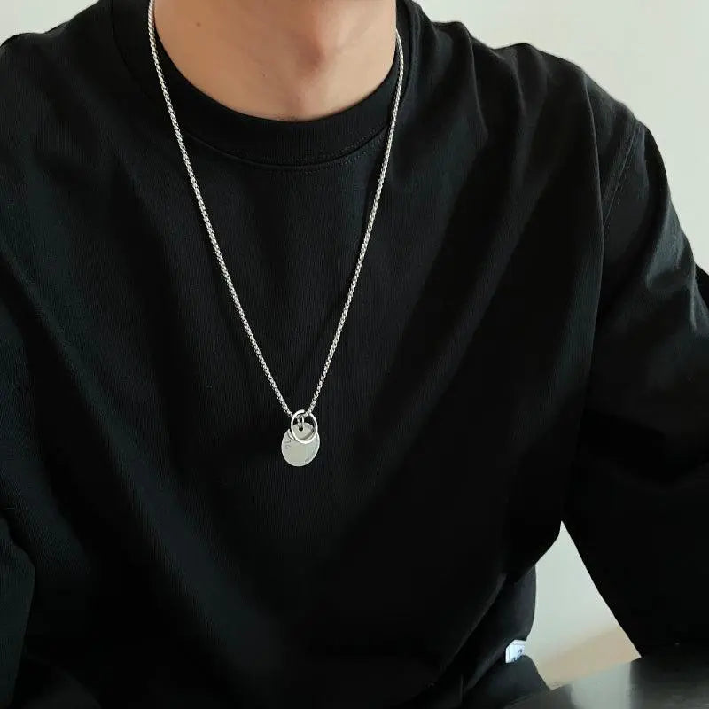 Round Lettering Metal Pendant Necklace ArtsKoreanMan