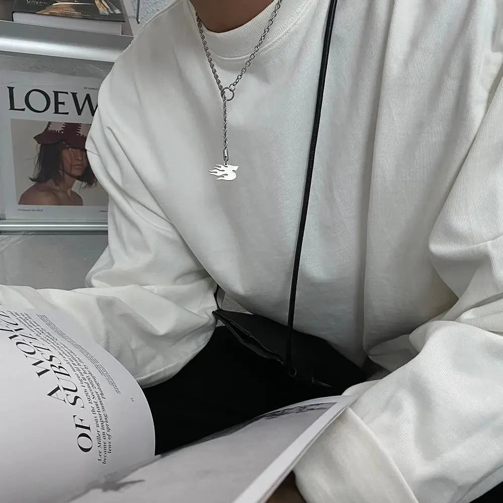 Silver Flame Pendant Necklace ArtsKoreanMan