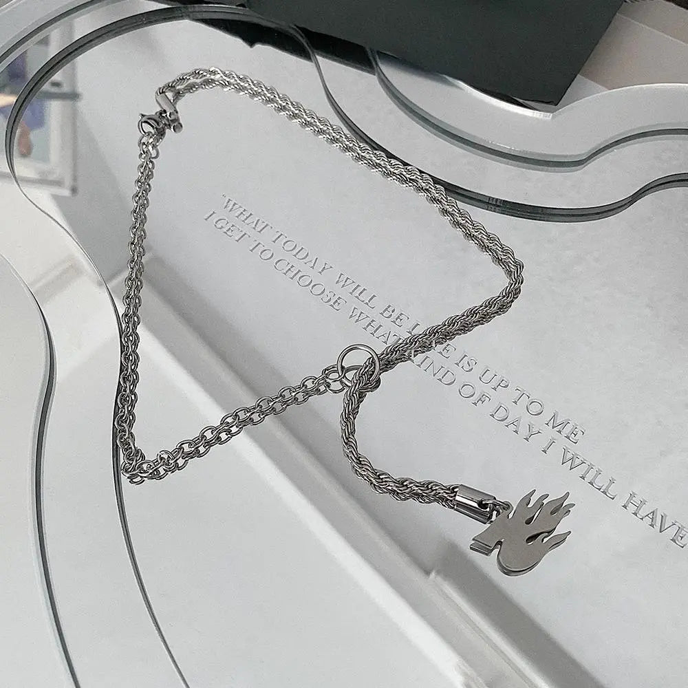 Silver Flame Pendant Necklace ArtsKoreanMan