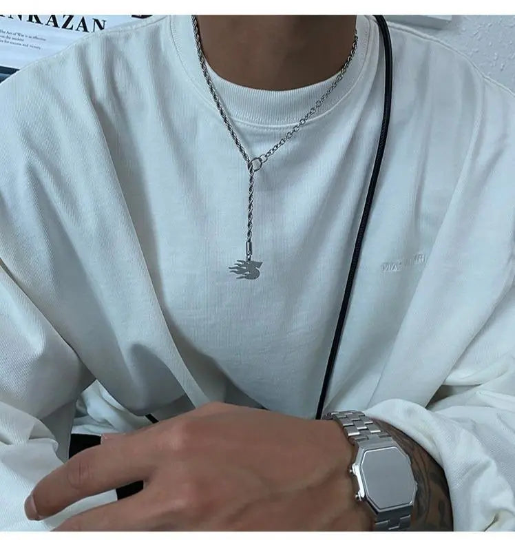 Silver Flame Pendant Necklace ArtsKoreanMan