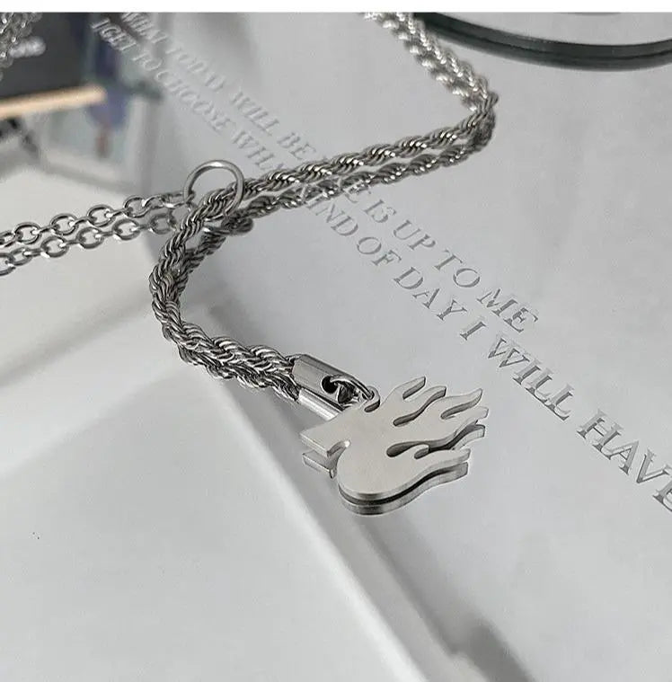 Silver Flame Pendant Necklace ArtsKoreanMan