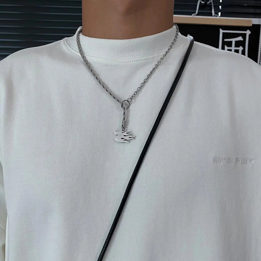 Silver Flame Pendant Necklace ArtsKoreanMan
