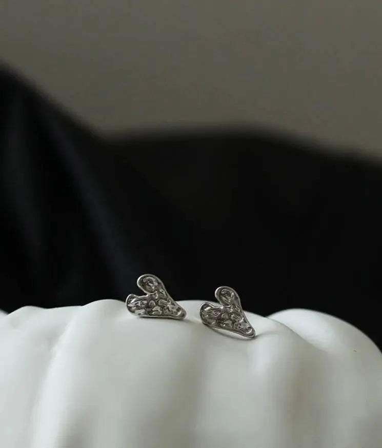Silver Heart Stud Earrings ArtsKoreanMan