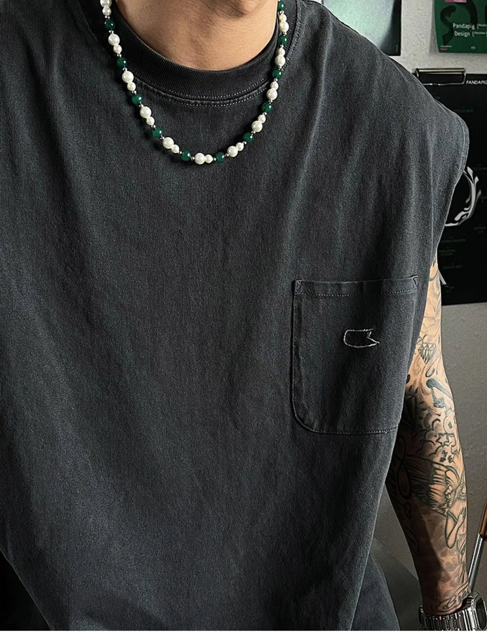 Stitching Green Beaded Necklace ArtsKoreanMan