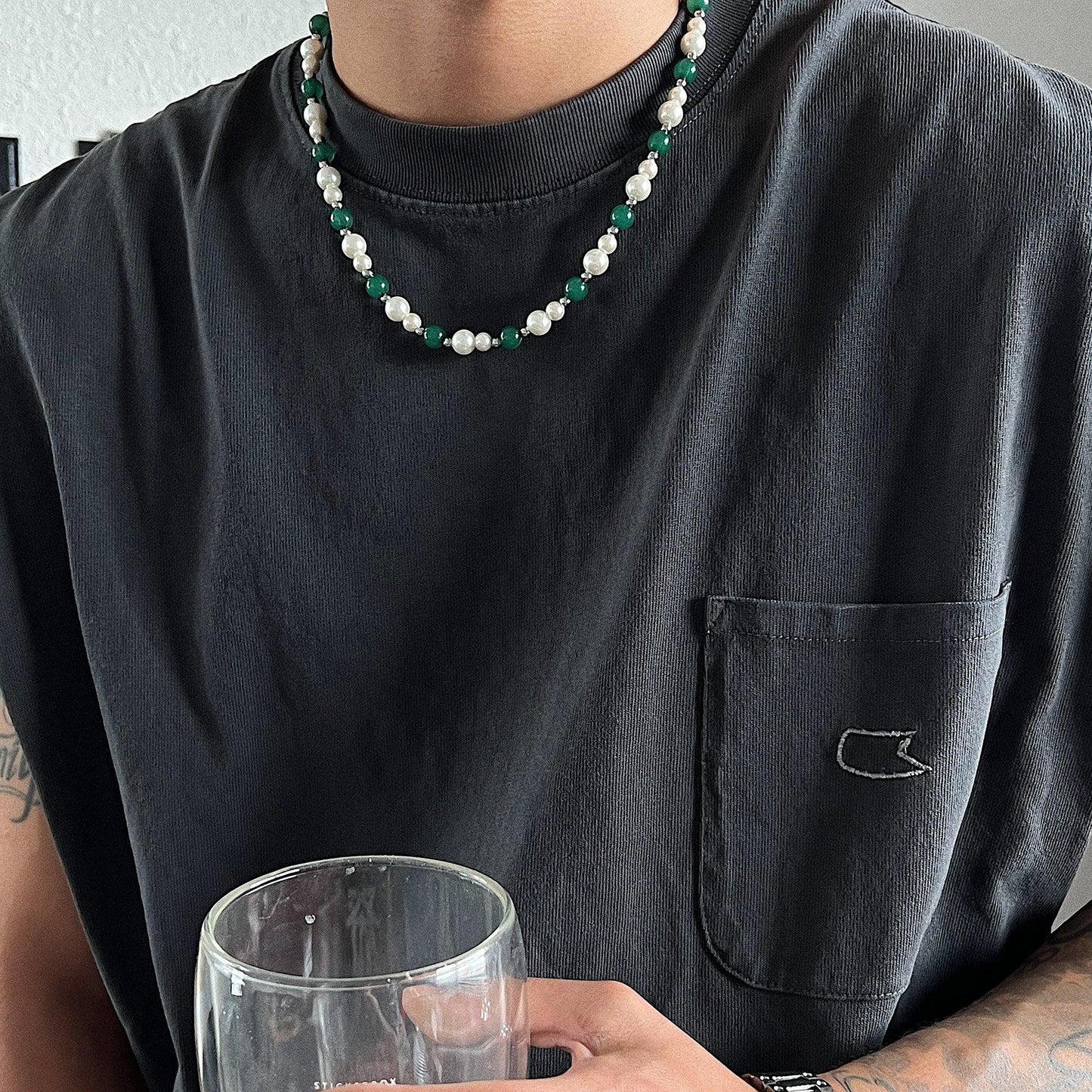Stitching Green Beaded Necklace