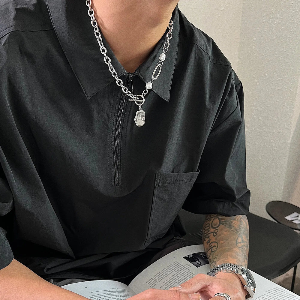 Stitching Metal Pendant Cuban Chain ArtsKoreanMan