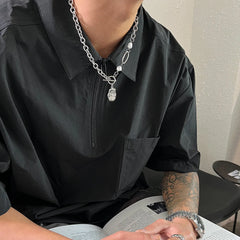 Stitching Metal Pendant Cuban Chain ArtsKoreanMan