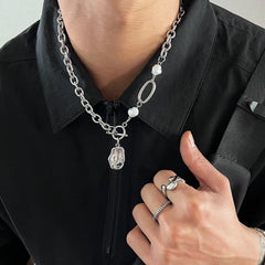 Stitching Metal Pendant Cuban Chain ArtsKoreanMan