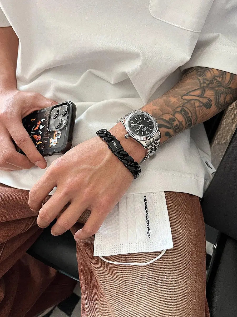 Three-Dimensional Buckle Cuban Bracelet ArtsKoreanMan