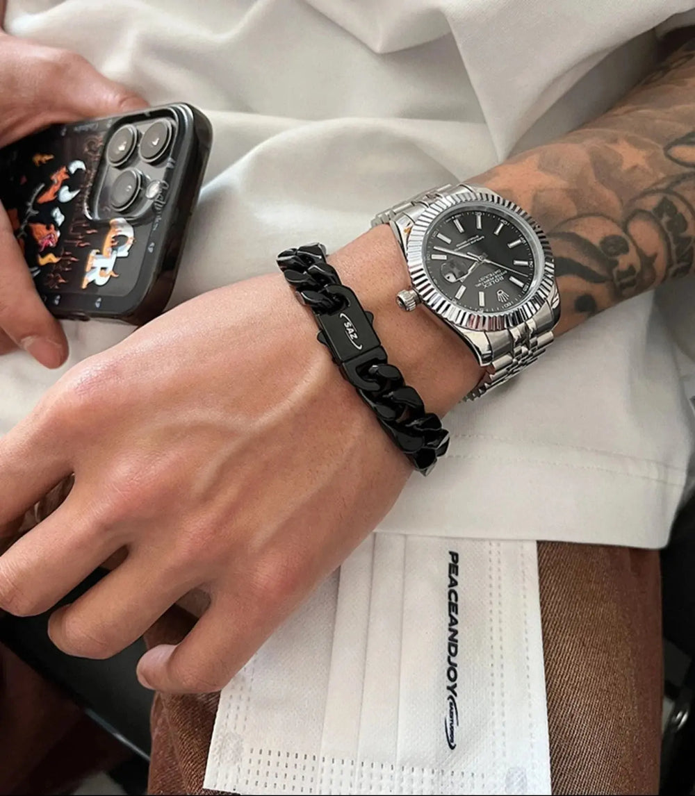 Three-Dimensional Buckle Cuban Bracelet ArtsKoreanMan