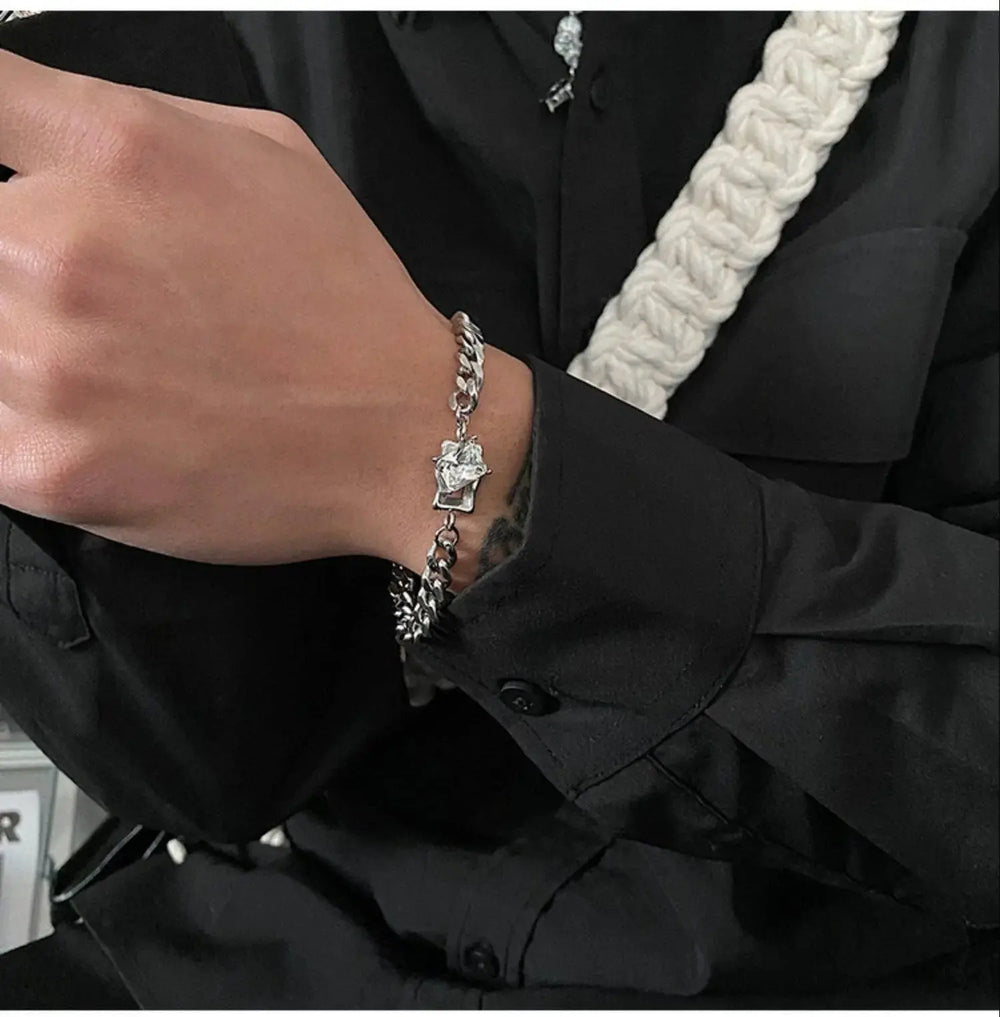 White Gem Cuban Chain Bracelet ArtsKoreanMan