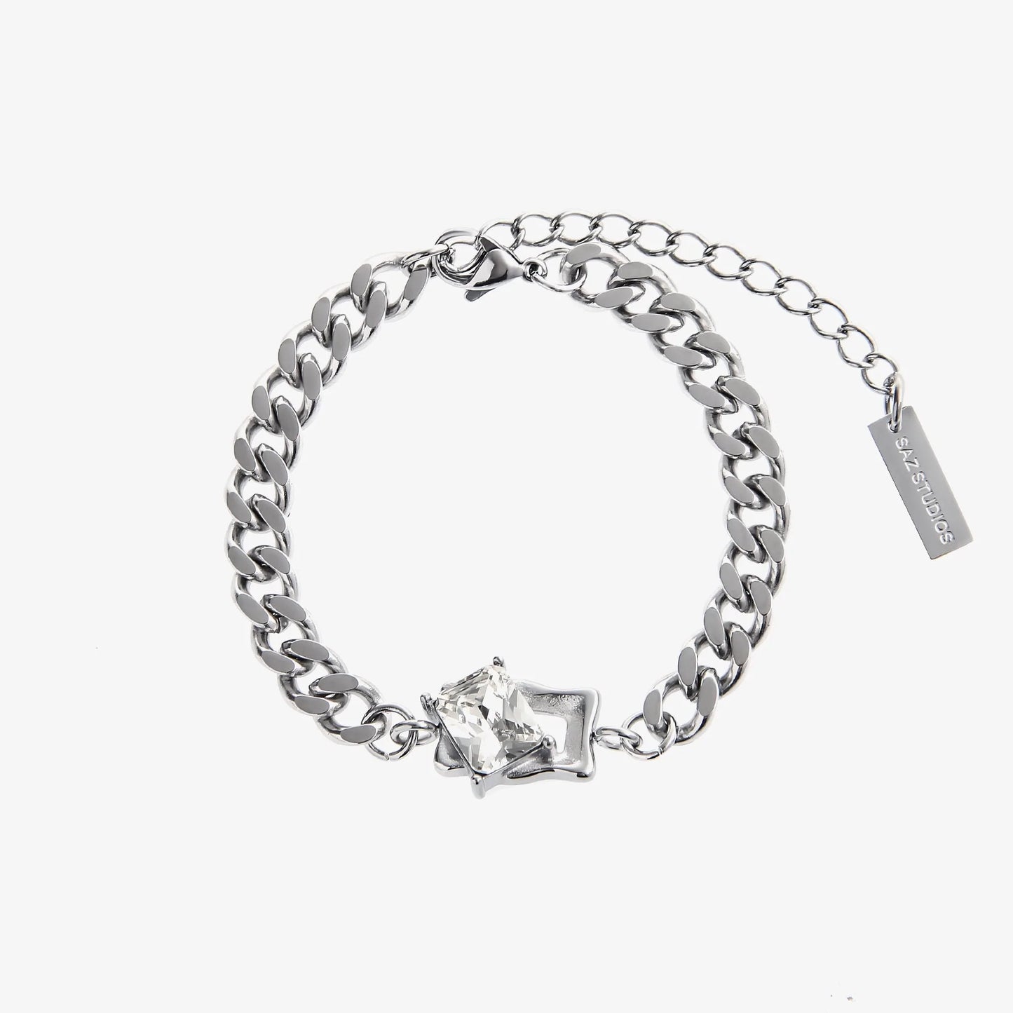 White Gem Cuban Chain Bracelet