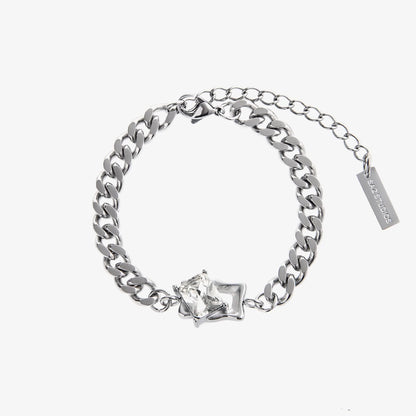 White Gem Cuban Chain Bracelet