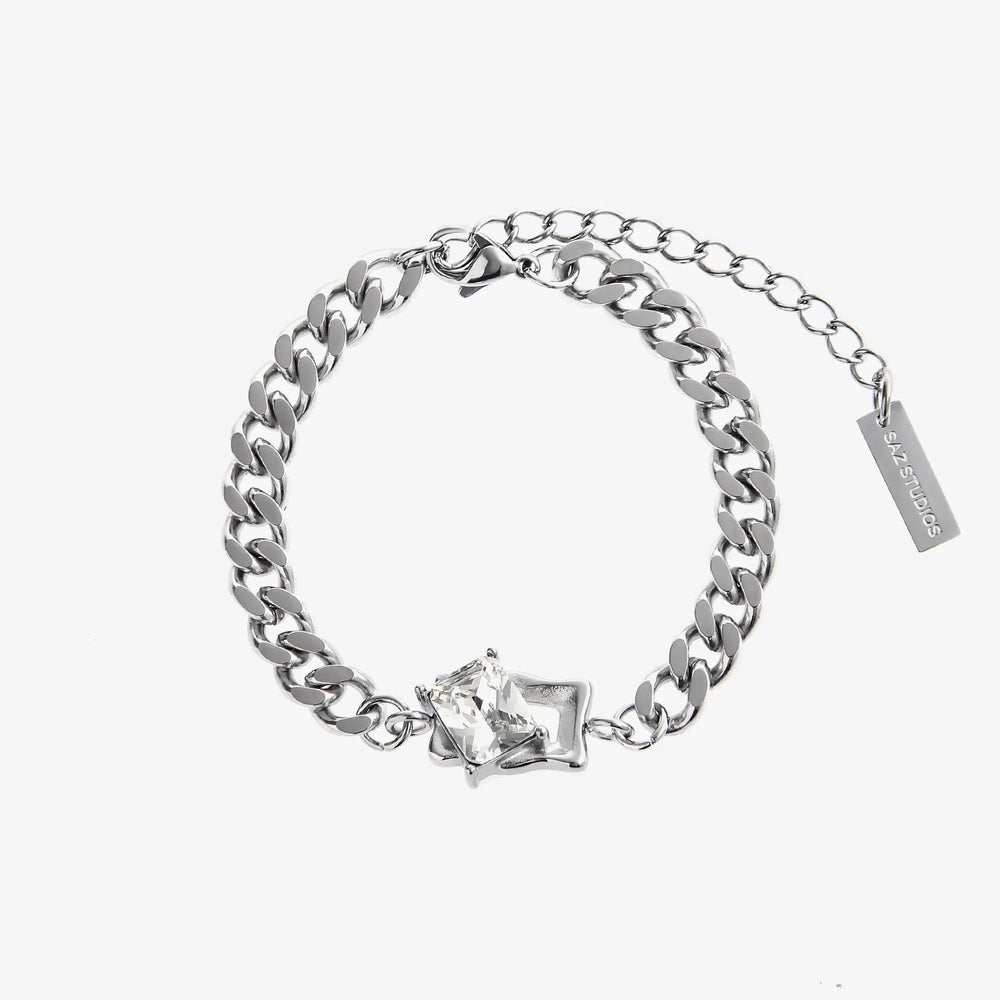 White Gem Cuban Chain Bracelet ArtsKoreanMan