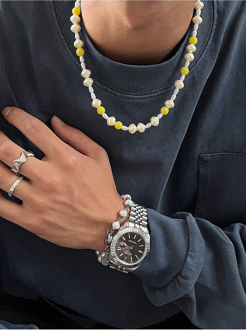 Yellow Beads Pearl Necklace ArtsKoreanMan